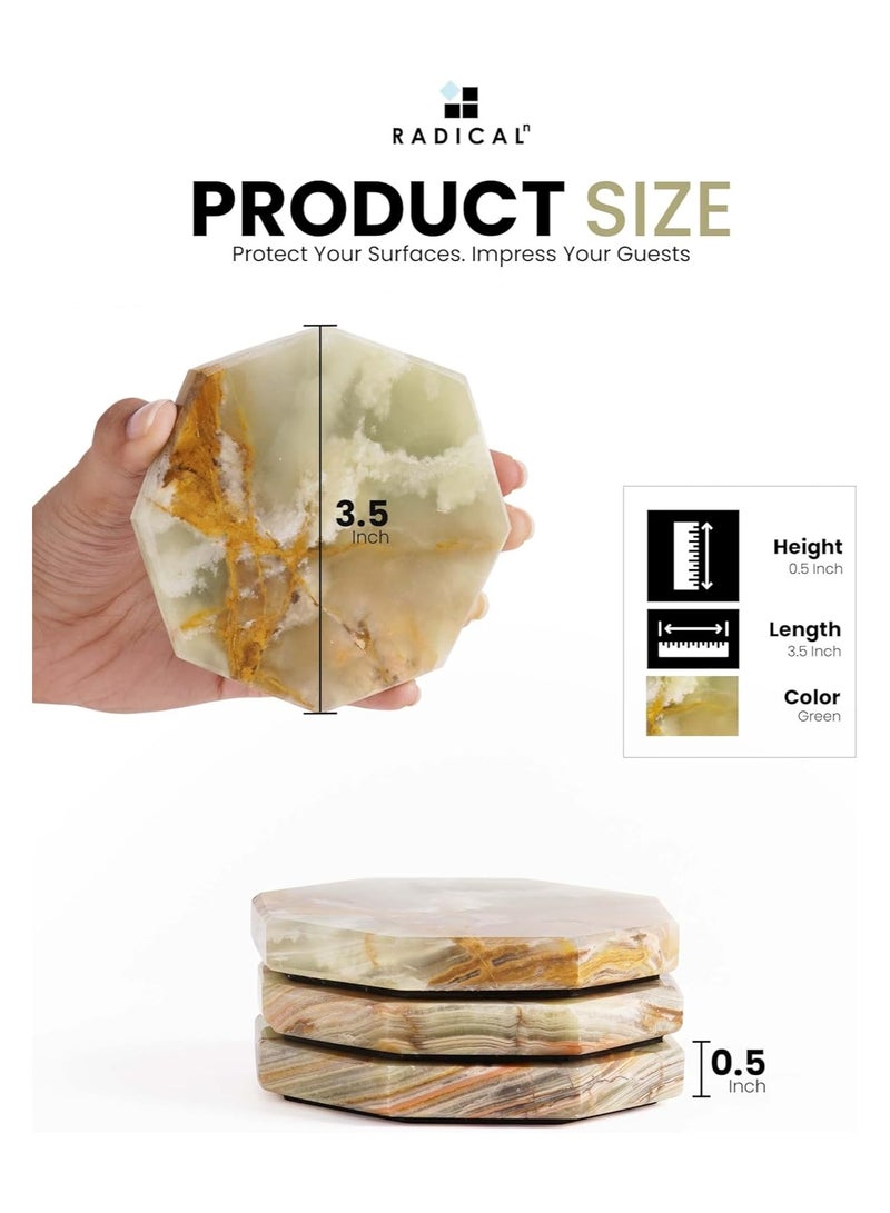 راديكالن مجموعة من ٦ قواعد أكواب رخامية من العقيق الأخضر | شكل نجمة | ديكور منزلي وطاولة مصنوع يدويًا - Image 3