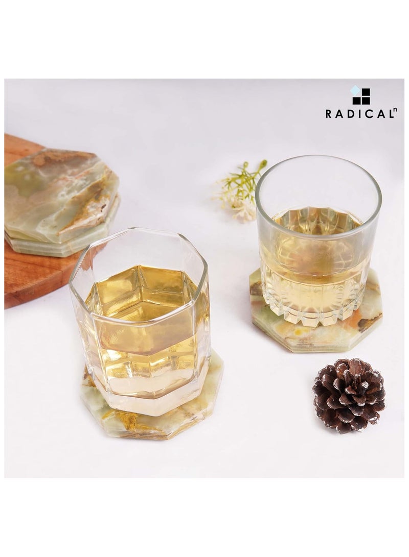 راديكالن مجموعة من ٦ قواعد أكواب رخامية من العقيق الأخضر | شكل نجمة | ديكور منزلي وطاولة مصنوع يدويًا - Image 5