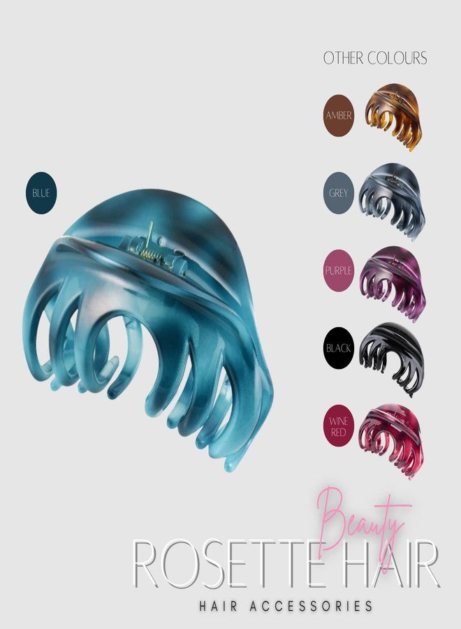 روزيت هير مشابك شعر كبيرة وأنيقة من الزجاج بتصميم روزيت، مشابك شعر عضوية، مشابك داخلية وخارجية، دبابيس شعر للنساء والفتيات، مشابك شعر سميكة (أزرق) - Image 2