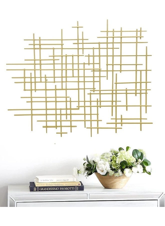 Bellaa 27079 Metal Wall Art Cross Geometric Abstract Modern Contemporary 3D Hanging Wrought Iron Minimalist Sculpture Living Room Outdoor Boho Farmhouse Home Decor Champagne Light Gold Large - Image 2