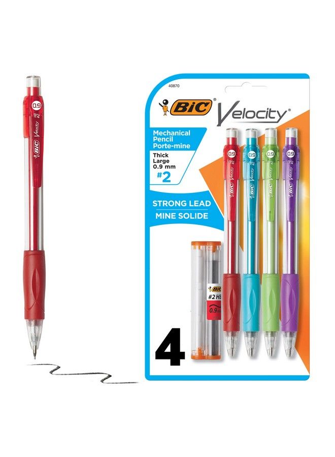 Bic Velocity Strong Lead Mechanical Pencils With Colorful Barrel Thick Point (0.9Mm) 4Count Pack Mechanical Pencils With Erasers - Image 2