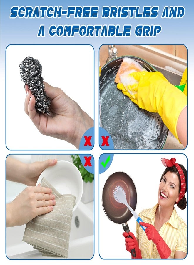 Hsei 6 Pcs Blue and Green Kitchen Scrub Dish Brush Bulk with 11 Inch Anti Slip Handle Cleaning Dish Scrubber with Stiff Bristles Washing Scrub Brushes for Housekeeping for Pots and Pans, Kitchen Sink - Image 3