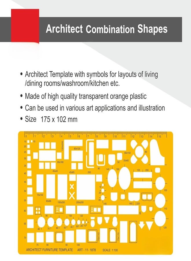 QALAM Kaari 1:100 Scale Architectural Drawing Template Stencil - Architect Technical Drafting Supplies - Furniture Symbols for House Interior Floor Plan Design - Image 2