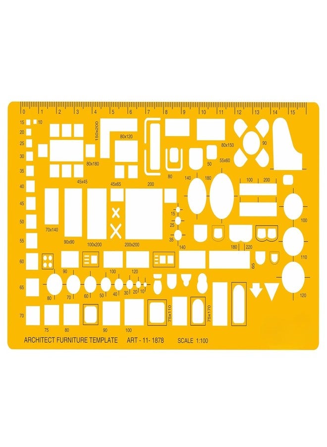 QALAM Kaari 1:100 Scale Architectural Drawing Template Stencil - Architect Technical Drafting Supplies - Furniture Symbols for House Interior Floor Plan Design - Image 1