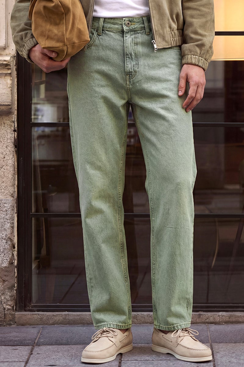 SNITCH Sage Green Solid Straight Fit Casual Jeans - Image 1