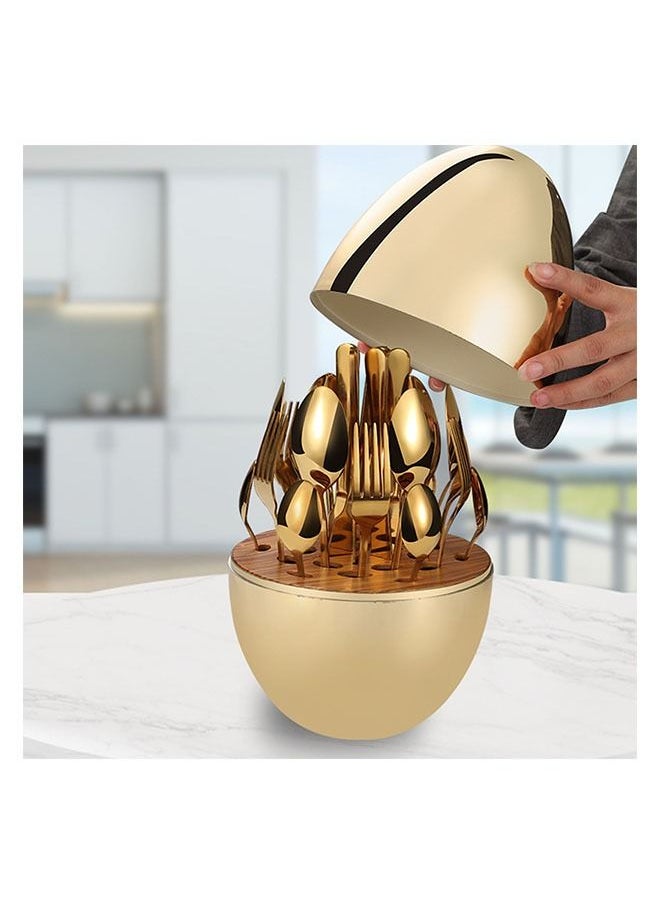 Arabest 24 Pieces Stainless Steel Flatware Flatware Cutlery Knife Fork Spoon Egg Cutlery Box Gold 30X19 CM  - Image 3