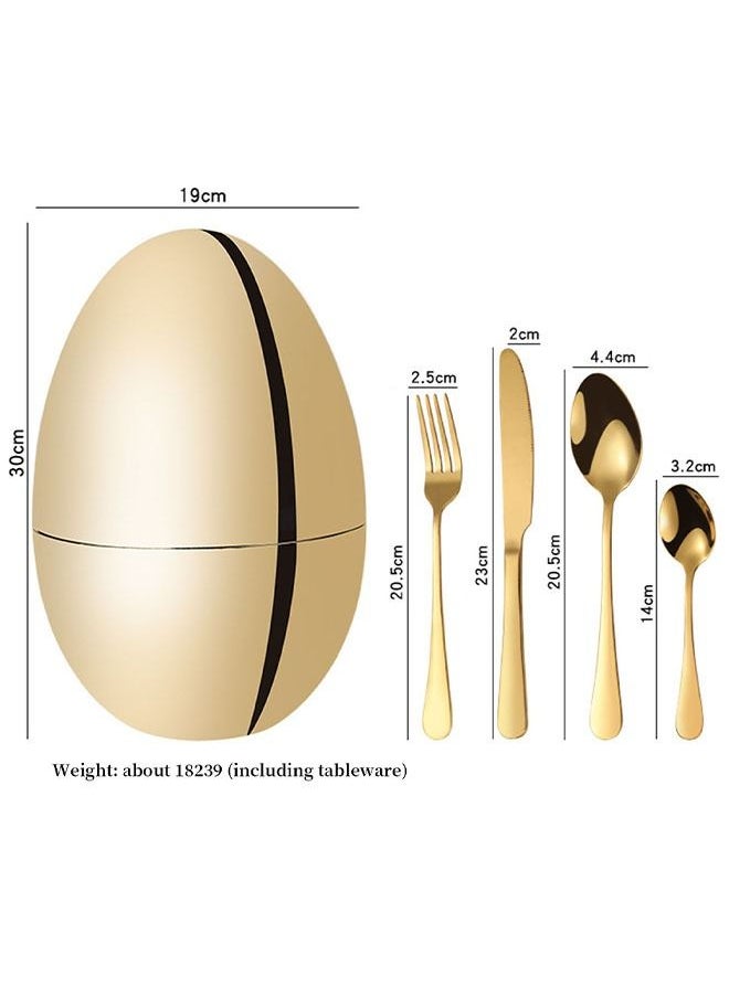 Arabest 24 Pieces Stainless Steel Flatware Flatware Cutlery Knife Fork Spoon Egg Cutlery Box Gold 30X19 CM  - Image 2