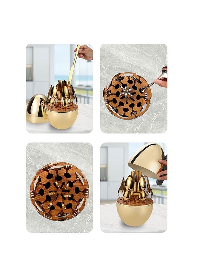 Arabest 24 Pieces Stainless Steel Flatware Flatware Cutlery Knife Fork Spoon Egg Cutlery Box Gold 30X19 CM  - Image 4