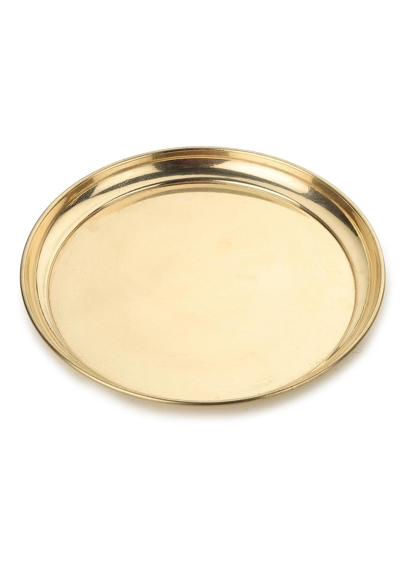 ROLIMOLI - Rolimoli Handmade Pure Brass Thali for Pooja Dinner Plate 6 inch Golden - Image 1