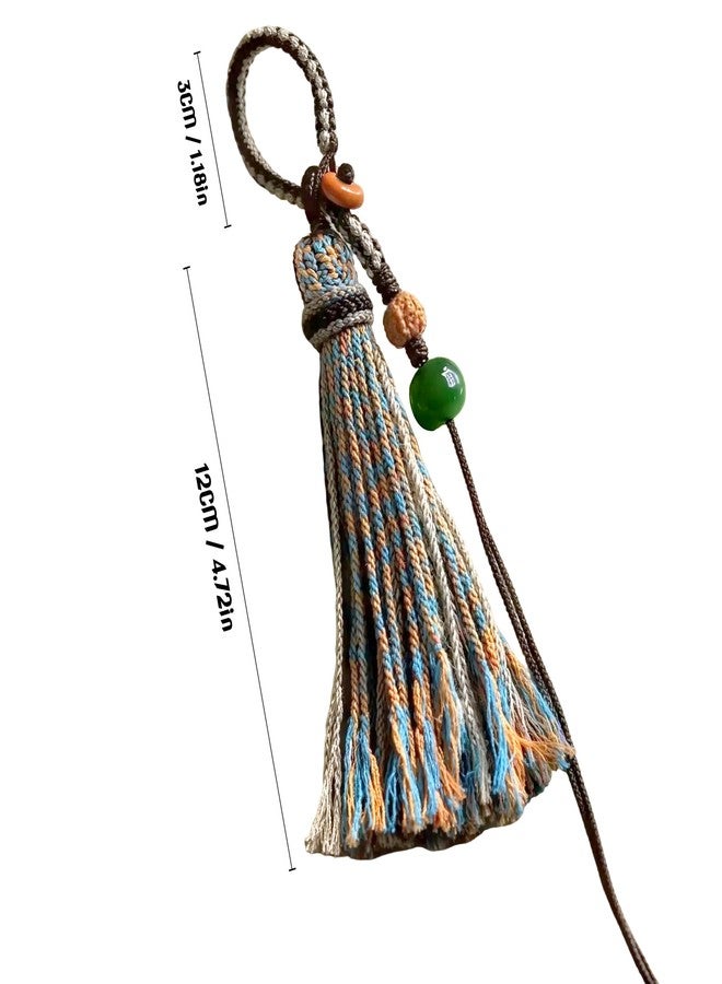 Chiorgone Handmade Tibetan Yarn Tassel Keychain, Boho Phone Chain with Amber & Jade Beads, Pendant decoration for Car Keys/Backpacks., Color, M - Image 2