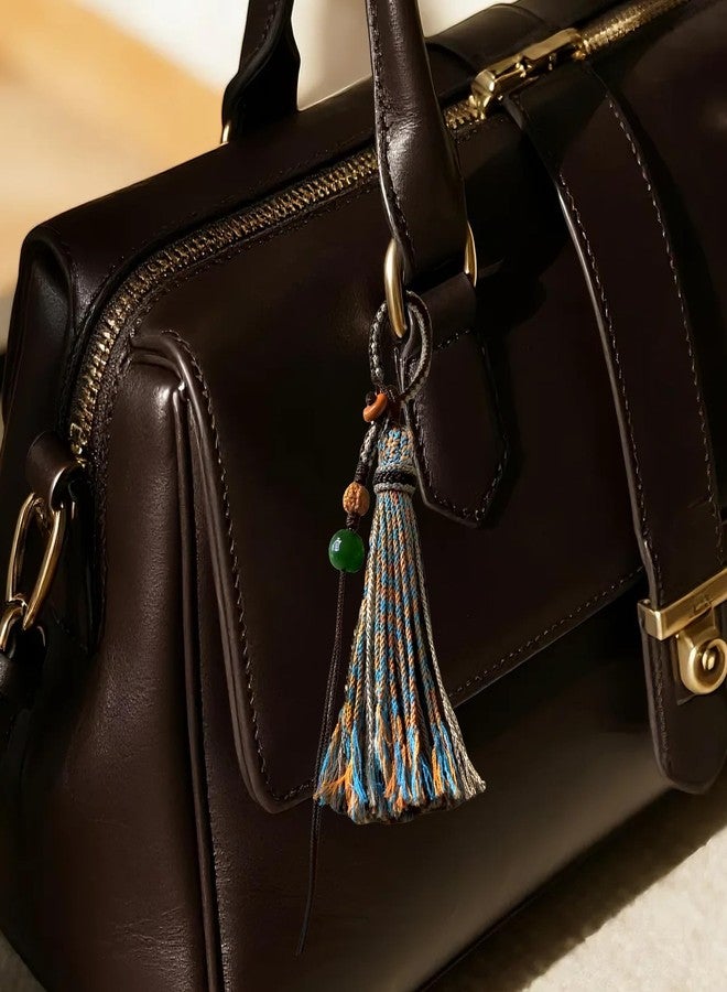 Chiorgone Handmade Tibetan Yarn Tassel Keychain, Boho Phone Chain with Amber & Jade Beads, Pendant decoration for Car Keys/Backpacks., Color, M - Image 5