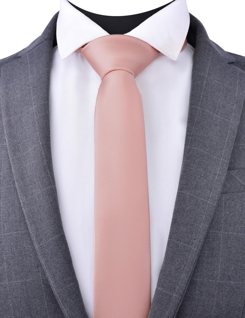 Branduce 2.4" Rose Gold Tie Mens Skinny Tie for Wedding 6cm Solid Pure Color Thin Slim Woven Necktie (TA04-32) - Image 2