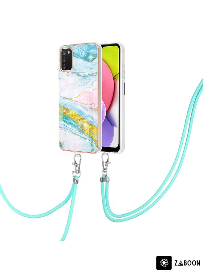 Zaboon Protective Case For Samsung Galaxy A03s 166mm Electroplating Marble Pattern IMD TPU Shockproof Case with Neck Lanyard - Image 1