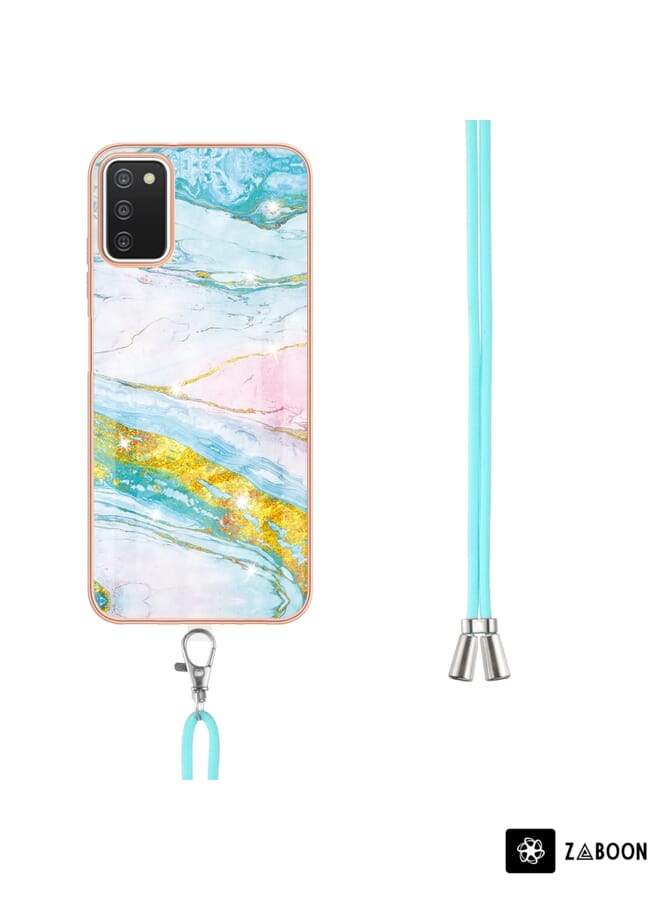 Zaboon Protective Case For Samsung Galaxy A03s 166mm Electroplating Marble Pattern IMD TPU Shockproof Case with Neck Lanyard - Image 3
