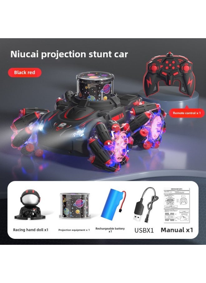JJRC Special Effects Remote Control Car Magic Color Projection Stunt Car 2.4g Drift Racing Car Children's Sound And Light Toy Car-Color:Red  - Image 1