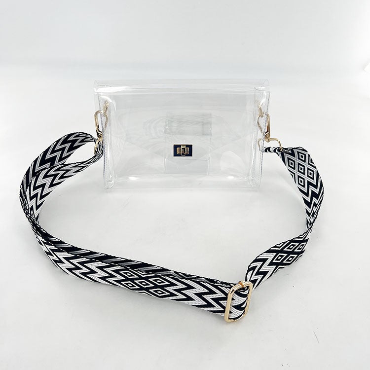 Jelly Transparent Bag Small Square Bag Underarm Bag Leopard Zebra Pattern Wide Shoulder Strap Lock Stadium Women'S Bag - Image 3