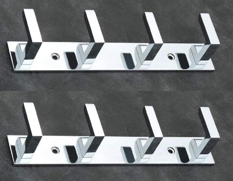 iSTAR 4 Silver Hook Bathroom Cloth Hooks Hanger Door Wall Bedroom Wardrobe Robe Hooks Rail for Hanging Keys,Clothes,Towel Steel Hook Set of 2 - Image 1