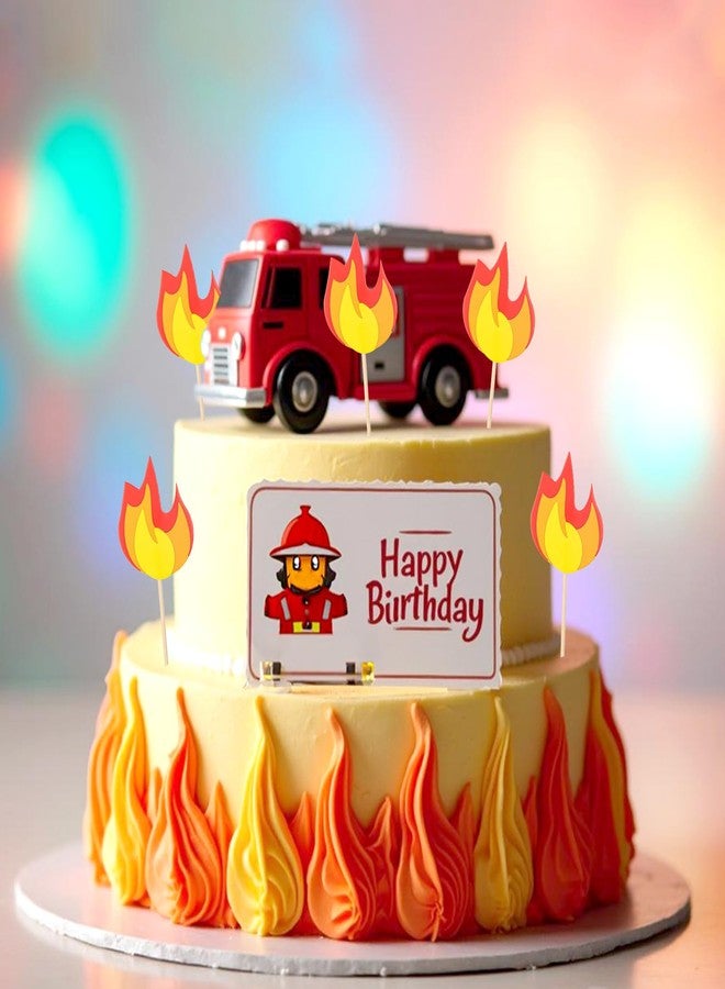 JIYIN 20 Pcs Fire Truck Cake Topper, Fireman Cupcake Toppers Fire Truck Birthday Party Supplies, Fire Theme Birthday Party Cake Decoration Supplies - Image 3