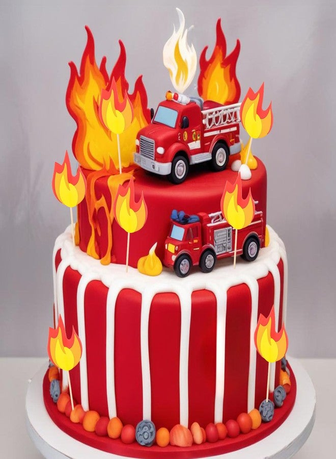 JIYIN 20 Pcs Fire Truck Cake Topper, Fireman Cupcake Toppers Fire Truck Birthday Party Supplies, Fire Theme Birthday Party Cake Decoration Supplies - Image 5