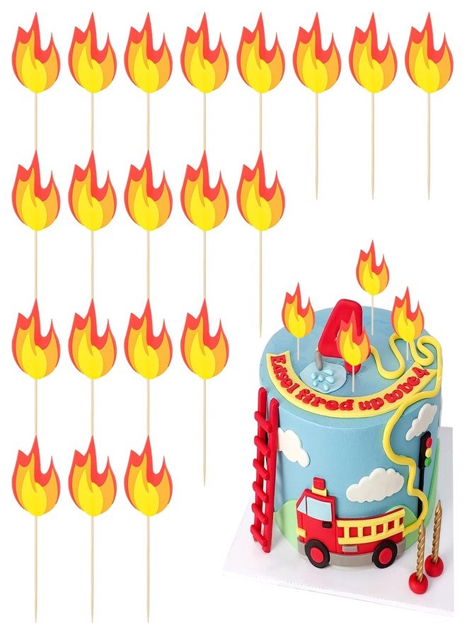 JIYIN 20 Pcs Fire Truck Cake Topper, Fireman Cupcake Toppers Fire Truck Birthday Party Supplies, Fire Theme Birthday Party Cake Decoration Supplies - Image 1