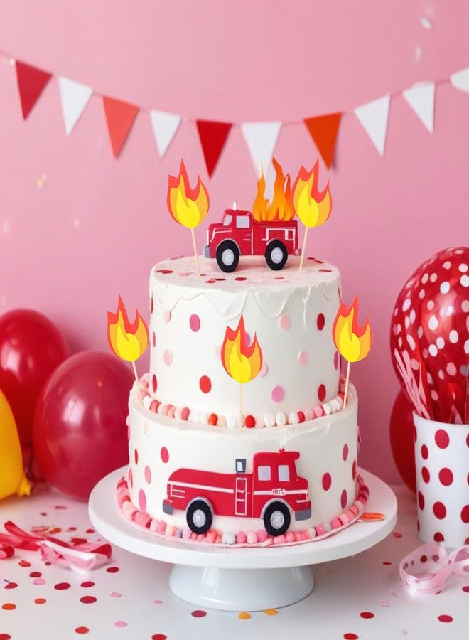 JIYIN 20 Pcs Fire Truck Cake Topper, Fireman Cupcake Toppers Fire Truck Birthday Party Supplies, Fire Theme Birthday Party Cake Decoration Supplies - Image 4