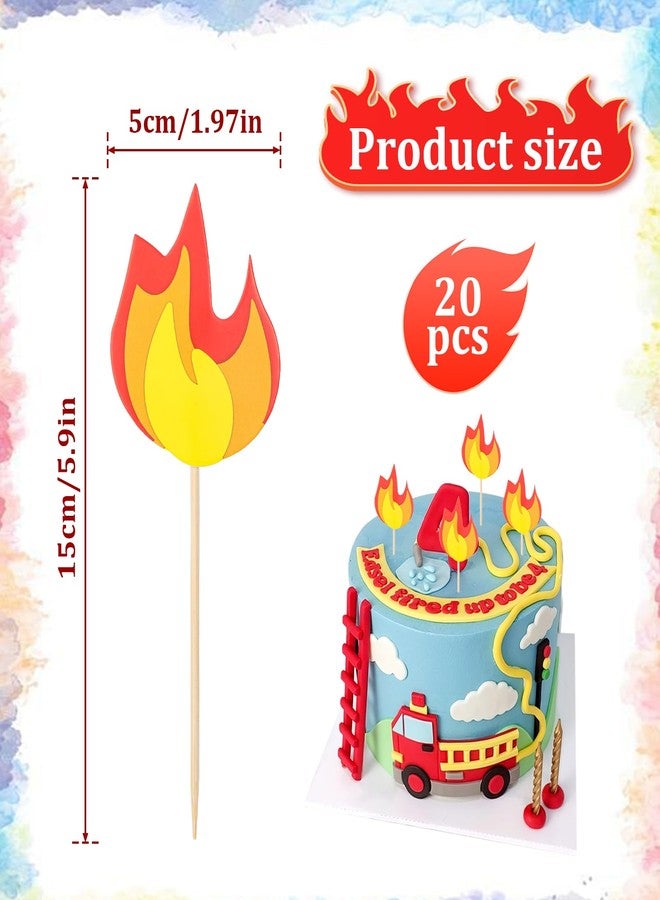 JIYIN 20 Pcs Fire Truck Cake Topper, Fireman Cupcake Toppers Fire Truck Birthday Party Supplies, Fire Theme Birthday Party Cake Decoration Supplies - Image 2