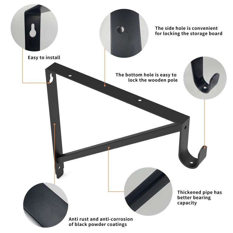 Homydom Heavy Duty Closet Rod & Shelf Brackets Clothes Hanger Pole Support Bracket Black 3 Pack - Image 4
