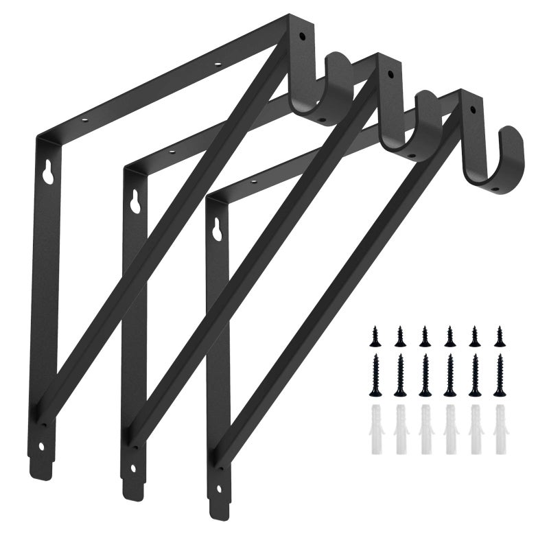 Homydom Heavy Duty Closet Rod & Shelf Brackets Clothes Hanger Pole Support Bracket Black 3 Pack - Image 1