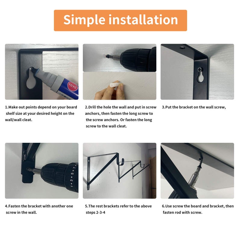 Homydom Heavy Duty Closet Rod & Shelf Brackets Clothes Hanger Pole Support Bracket Black 3 Pack - Image 3