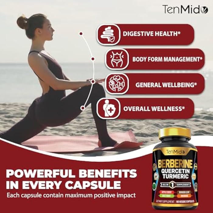 Tenmido Berberine Supplement for Men and Women, 8in1 Formula with Quercetin, Turmeric, Apple Cider Vinegar, Beet Root & More - Digestive, Immune Support - Rich in Nutrient - 90 Capsules - Image 5