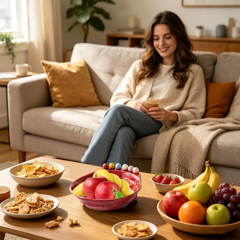 Snack Bowl with Forks | 6 Forks Included Large Capacity – Kitchen Serving Bowl Fruit, for at Home, Family Gatherings, Snacks and Tight Spaces - Image 3