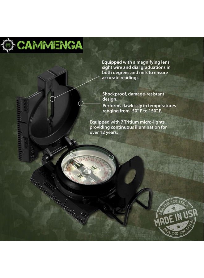Cammenga Lensatic Tritium Compass, Official USA Military Compass - Accurate and Ultralight Tactical Compasses for Orienteering Backpacking Hunting Hiking Boating - Black - Image 3