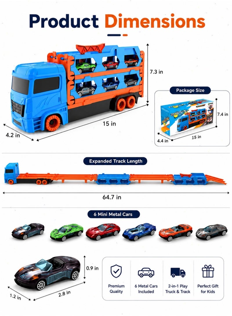 Truck Toy 2-in-1 Container Transport Set with 6 Metal Mini Cars, Sturdy Vehicle Playset, Ideal Birthday Gift for Kids Ages 3 and Up - Image 5