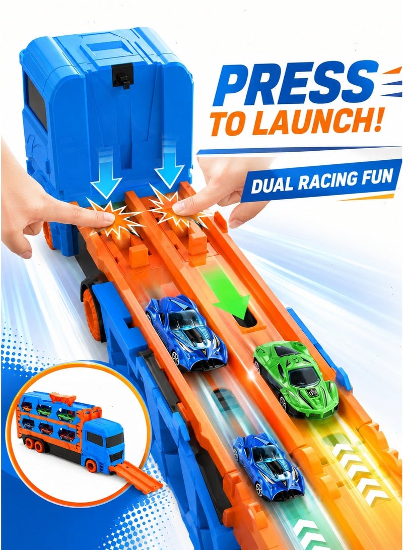 Truck Toy 2-in-1 Container Transport Set with 6 Metal Mini Cars, Sturdy Vehicle Playset, Ideal Birthday Gift for Kids Ages 3 and Up - Image 3