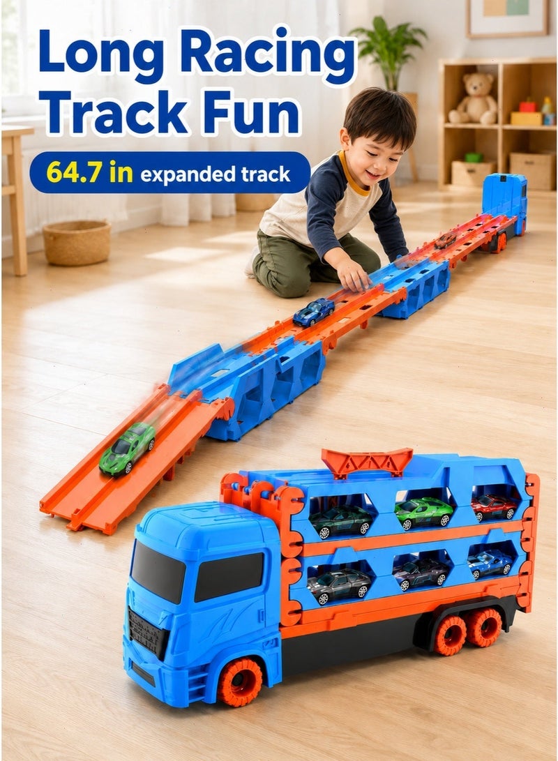 Truck Toy 2-in-1 Container Transport Set with 6 Metal Mini Cars, Sturdy Vehicle Playset, Ideal Birthday Gift for Kids Ages 3 and Up - Image 2