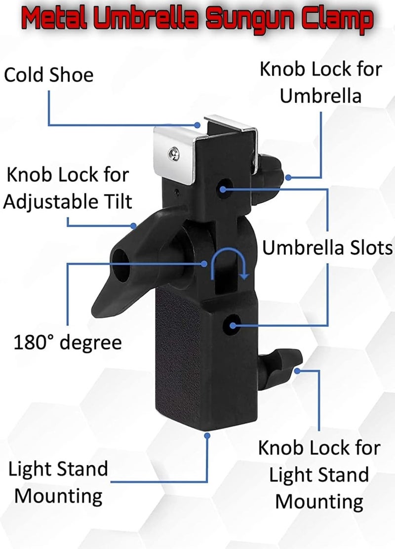 VTS Heavy-Duty Metal U Clamp with Shoe Mount and Umbrella Holder Slot | Flash Holder | for Speedlite, LED Video Light | Photography & Videography(-001) - Image 2