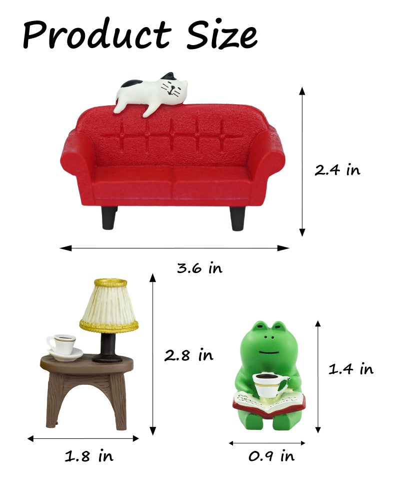 Mevodeata Cute Mini Frog Figurine with Small Sofa and Lamp Table Resin Frog Figure for Office Decor (Red Long Sofa) - Image 2