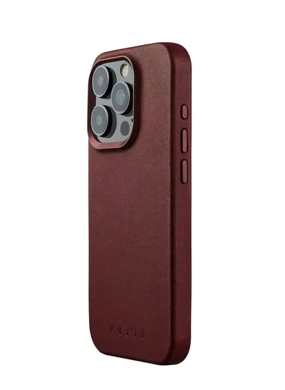 موجو حافظة جلدية Mujjo لهاتف iPhone 15 Pro - حافظة جلدية، متوافقة مع MagSafe، جلد أوروبي فاخر، مظهر نحيف وأنيق، حماية معززة لعدسات الهاتف والكاميرا، مواد معاد تدويرها بورجوندي