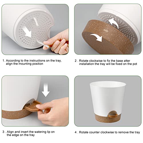YNNICO Indoor Self Watering Planters with Drainage Holes and Saucers, 8, 7, 6.5, 6, 5.5, 5 Inches, White, 6 Pots - Image 2