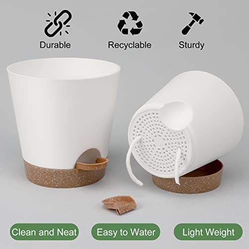 YNNICO Indoor Self Watering Planters with Drainage Holes and Saucers, 8, 7, 6.5, 6, 5.5, 5 Inches, White, 6 Pots - Image 3