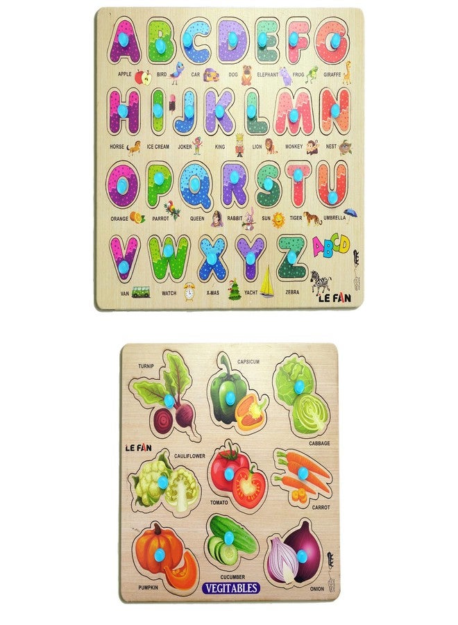 Lefan® Kids Fort Pre Nursery Educational Jigsaw Puzzles for Adults Kids Learning Toys Kit Board Game 2 pcs Set of ABCD Alphabet & Vegetables Educational Toy - Image 1