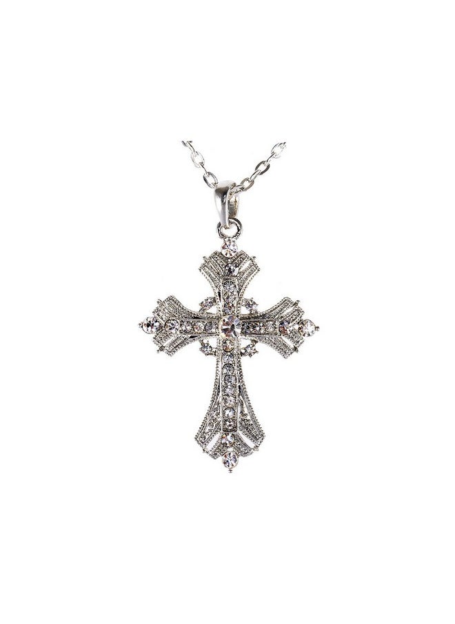 Alilang Alilang Silvery Tone Religious Cross Pendant Necklace Clear Crystal Rhinestones,Silver Clear  - Image 1