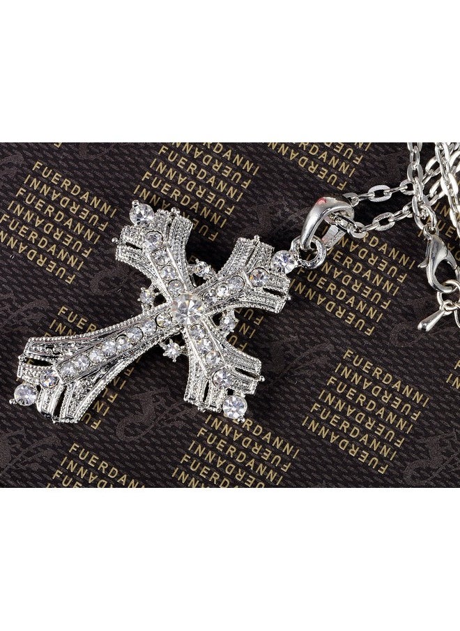 Alilang Alilang Silvery Tone Religious Cross Pendant Necklace Clear Crystal Rhinestones,Silver Clear  - Image 4