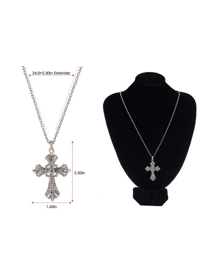 Alilang Alilang Silvery Tone Religious Cross Pendant Necklace Clear Crystal Rhinestones,Silver Clear  - Image 5