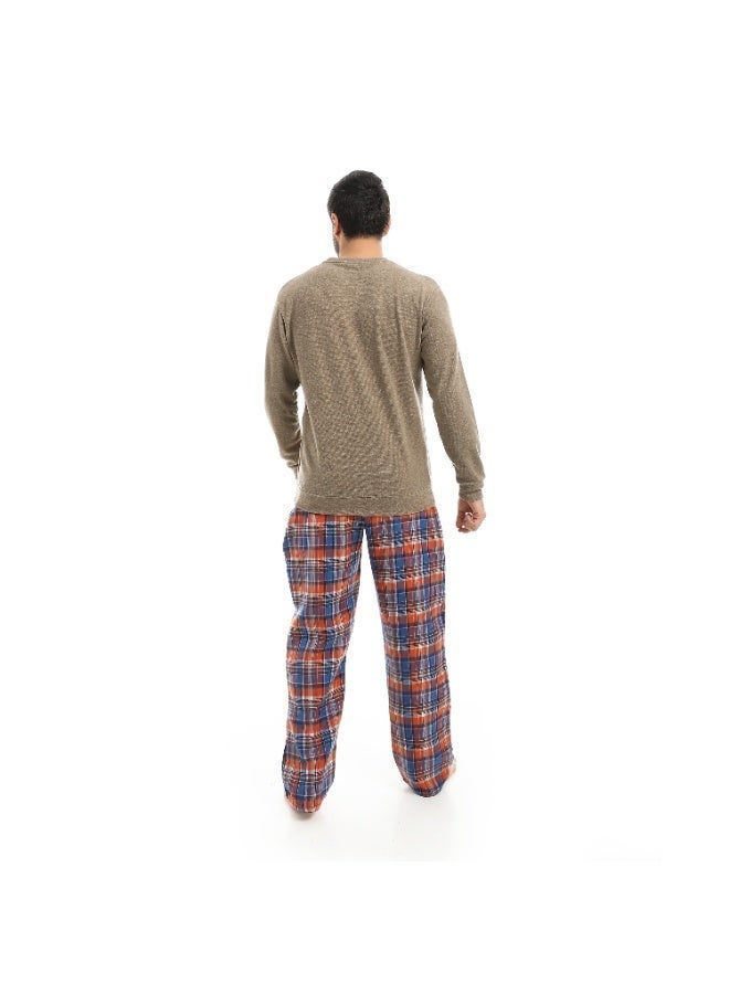 Red Circle Pajama Round Neck with Gingham Pant Men - Image 3