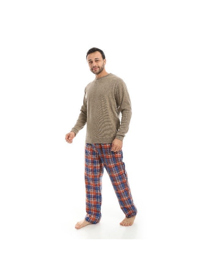 Red Circle Pajama Round Neck with Gingham Pant Men - Image 2