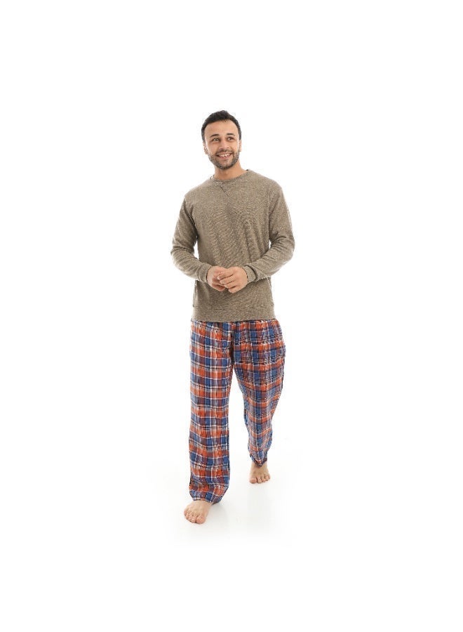 Red Circle Pajama Round Neck with Gingham Pant Men - Image 1