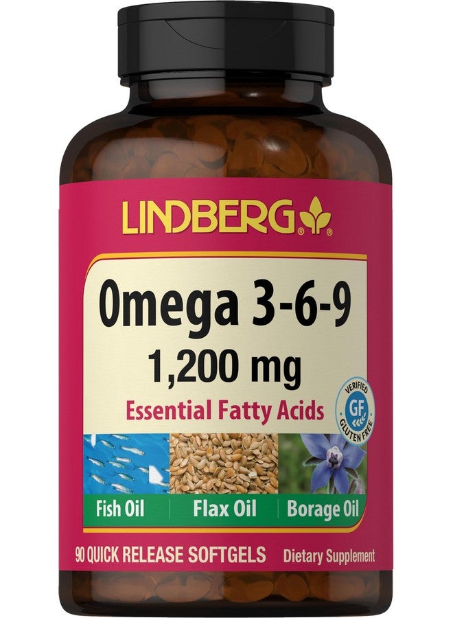 Lindberg Omega 3 6 9 Supplements | 1200mg | 90 Softgels | Essential Fatty Acids | with Fish, Flax, and Borage Oil | Non-GMO, Gluten Free - Image 1