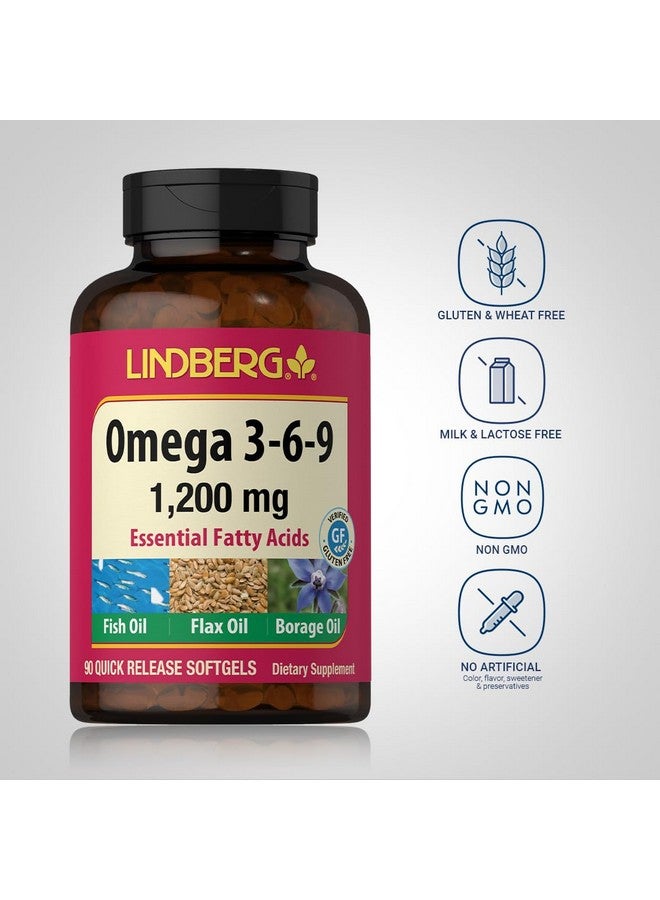 Lindberg Omega 3 6 9 Supplements | 1200mg | 90 Softgels | Essential Fatty Acids | with Fish, Flax, and Borage Oil | Non-GMO, Gluten Free - Image 3