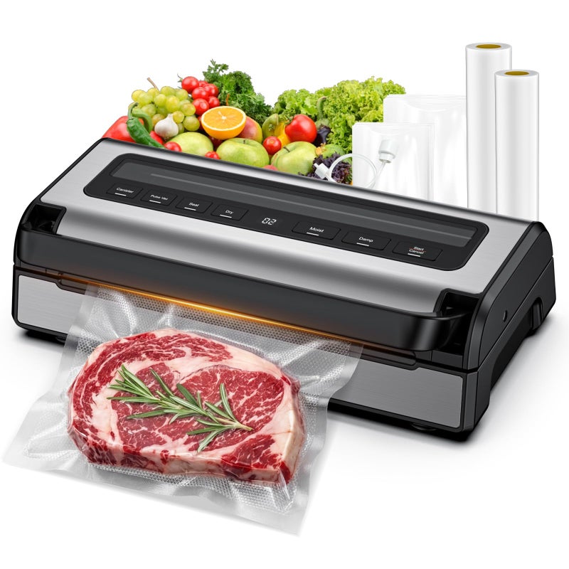 ROUUO Automatic Food Vacuum Sealer Machine | 180W Kitchen Vacuum Sealer for Dry, Moist & Canister Sealing | Hands-Free Suction Base, Built-in Cutter & Storage | Complete Set with 2 Rolls & 10 Bags - Image 1